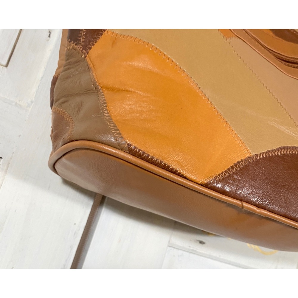 Vintage Patchwork Leather Tote Bag Brown Tan Boho Shoulder Bag Excellent Cond - Picture 5 of 12